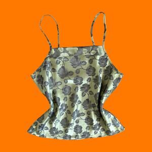 90's vintage green floral satin camisole tank top MEDIUM emotions